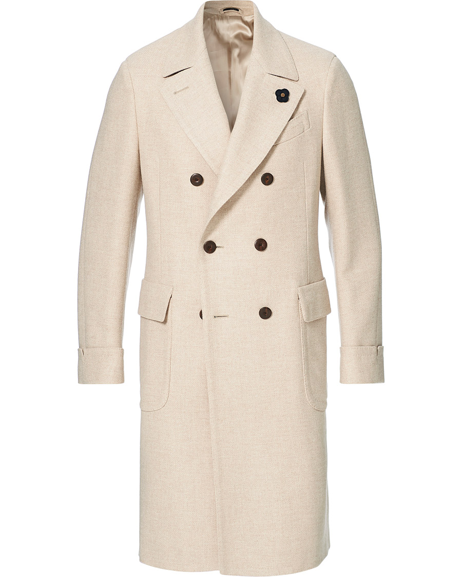 Herren | Jacken | Lardini | Double Breasted Basket Weave Wool Coat Creme