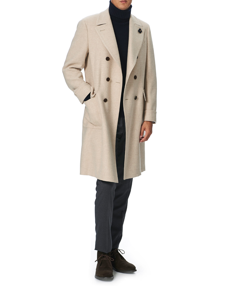 Herren | Jacken | Lardini | Double Breasted Basket Weave Wool Coat Creme