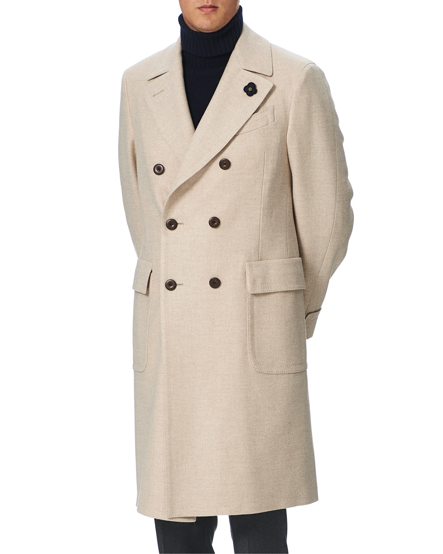 Herren | Jacken | Lardini | Double Breasted Basket Weave Wool Coat Creme