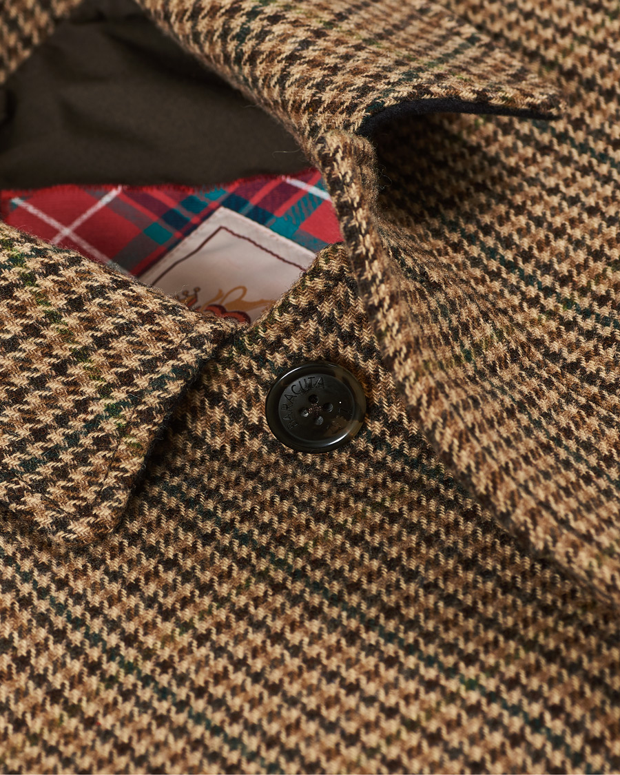 Baracuta Paul Houndstooth Wool Coat Dark Brown
