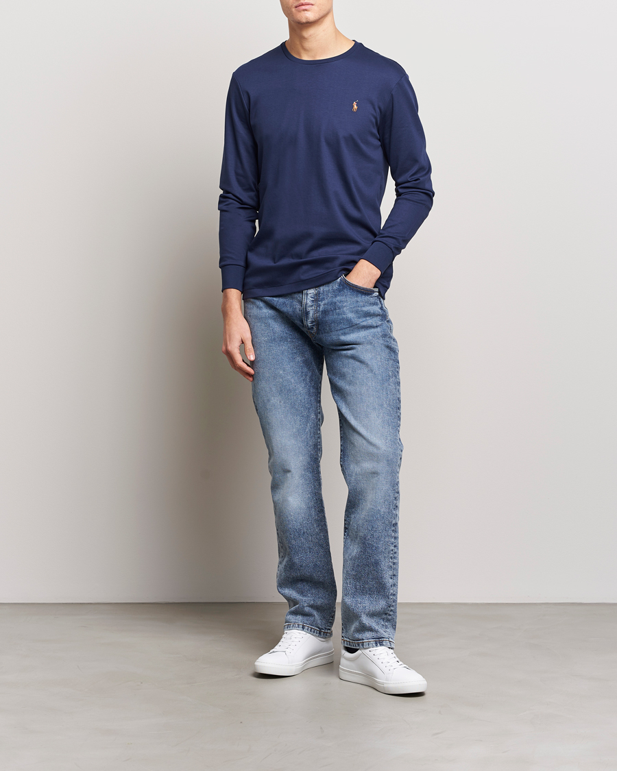 Herren | T-Shirts | Polo Ralph Lauren | Luxury Pima Cotton Long Sleeve T-Shirt Refined Navy