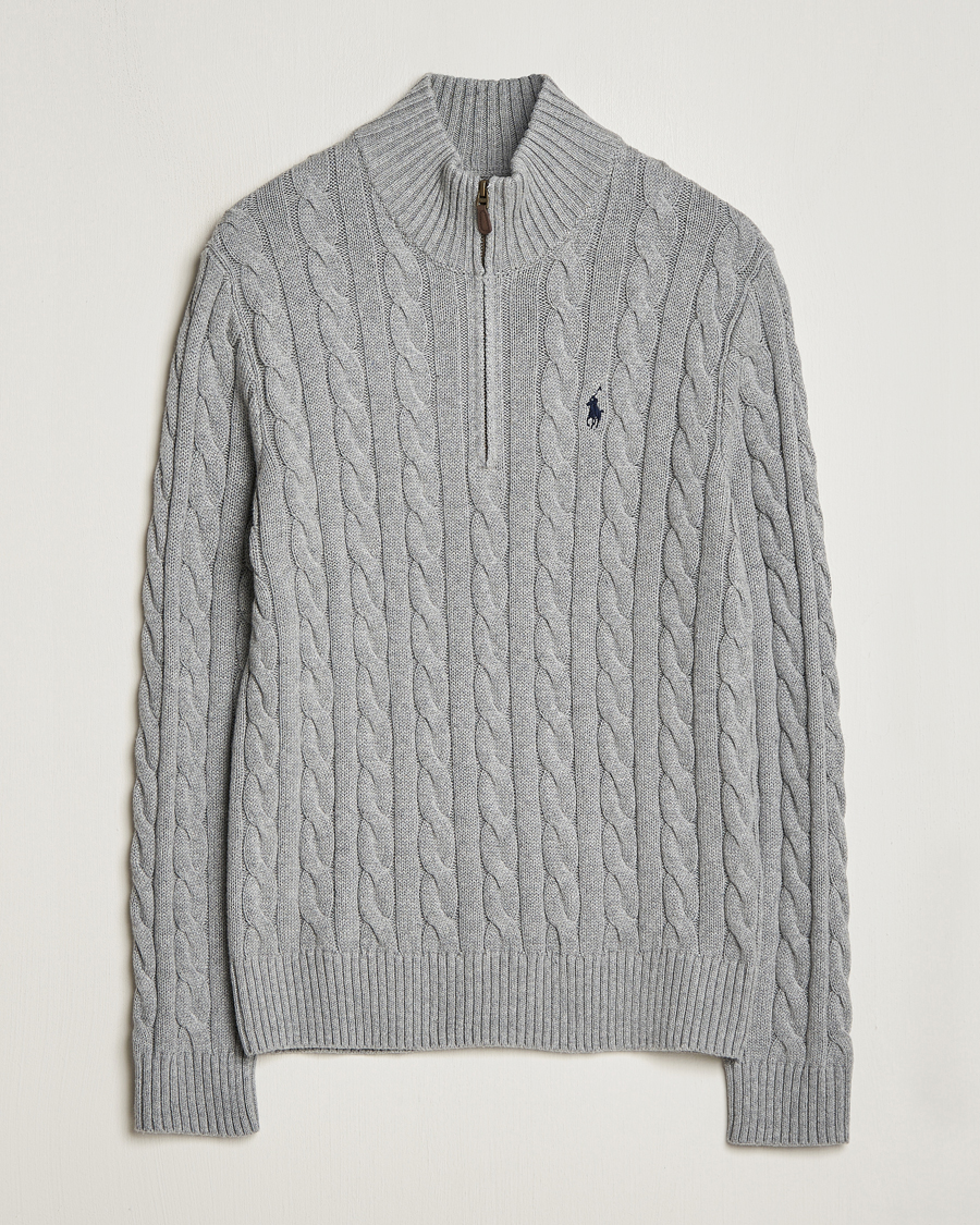 Herren | Preppy Authentic | Polo Ralph Lauren | Cotton Cable Half Zip Sweater Fawn Grey Heather