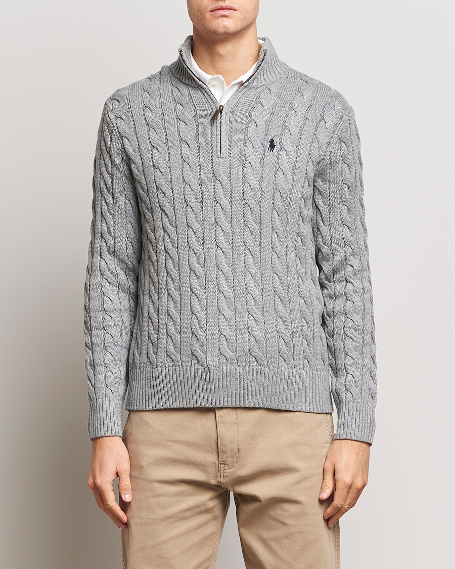 Herren |  | Polo Ralph Lauren | Cotton Cable Half Zip Sweater Fawn Grey Heather