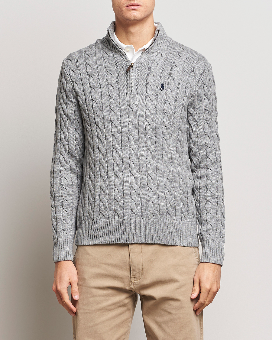 Herren | Geschenkideen für Weihnachten | Polo Ralph Lauren | Cotton Cable Half Zip Sweater Fawn Grey Heather