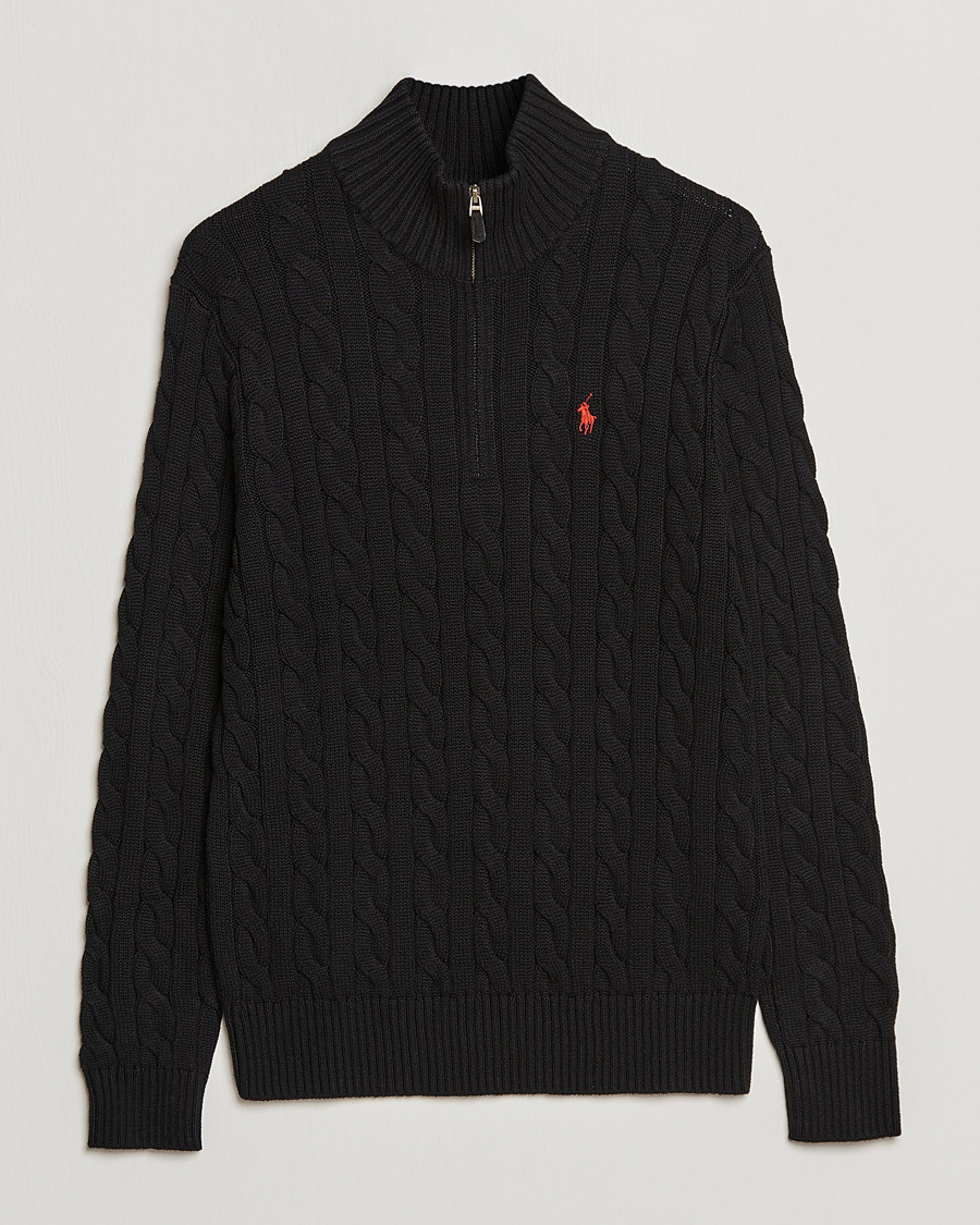 Herren | Pullover | Polo Ralph Lauren | Cotton Cable Half Zip Polo Black