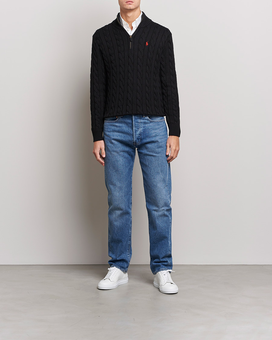Herren | Reißverschlusspullover | Polo Ralph Lauren | Cotton Cable Half Zip Sweater Black