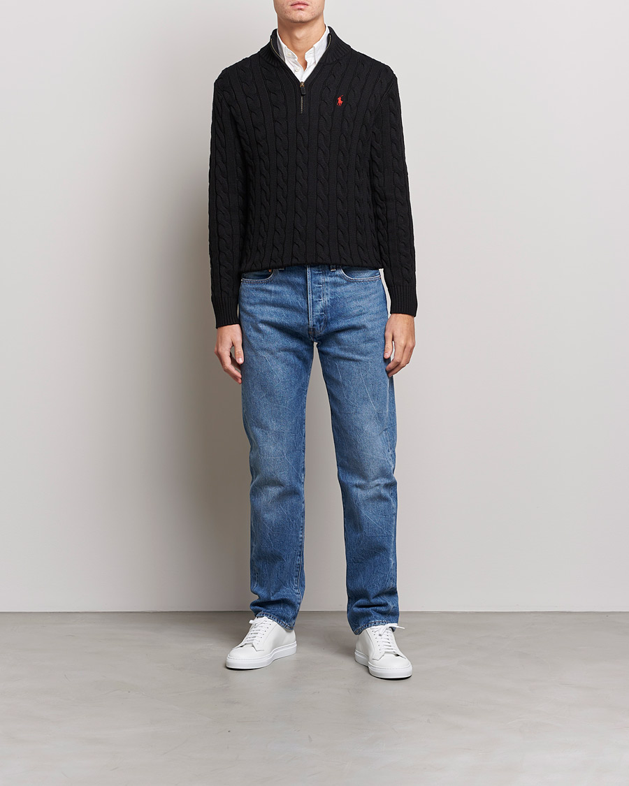 Herren | Pullover | Polo Ralph Lauren | Cotton Cable Half Zip Polo Black