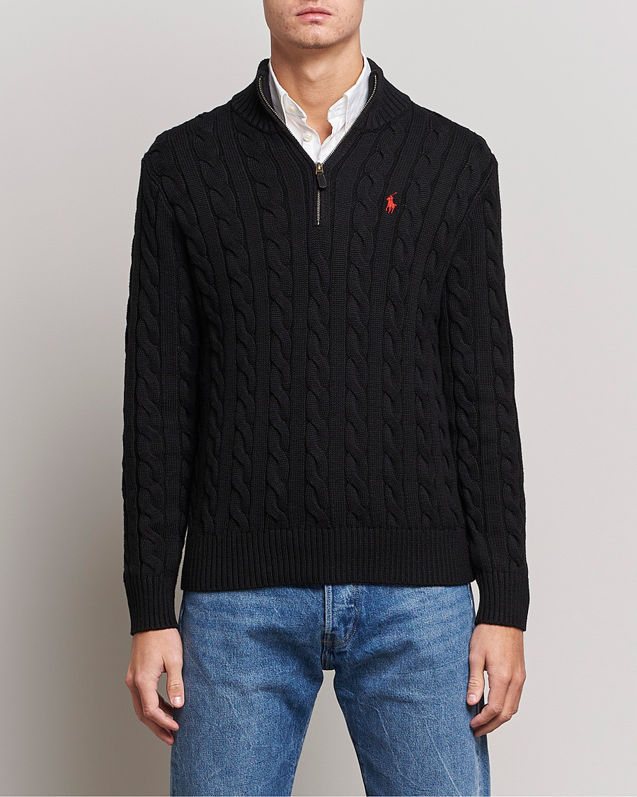 Herren | Pullover | Polo Ralph Lauren | Cotton Cable Half Zip Polo Black