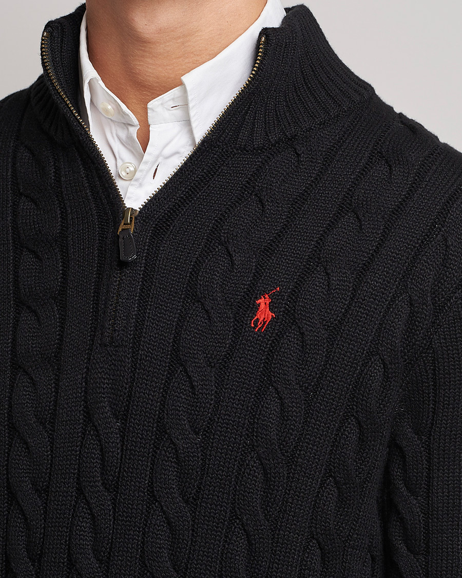 Herren | Pullover | Polo Ralph Lauren | Cotton Cable Half Zip Polo Black