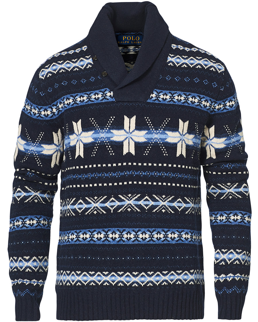 Herren | Pullover | Polo Ralph Lauren | Wool Snowflake Shawl Collar Sweater Navy