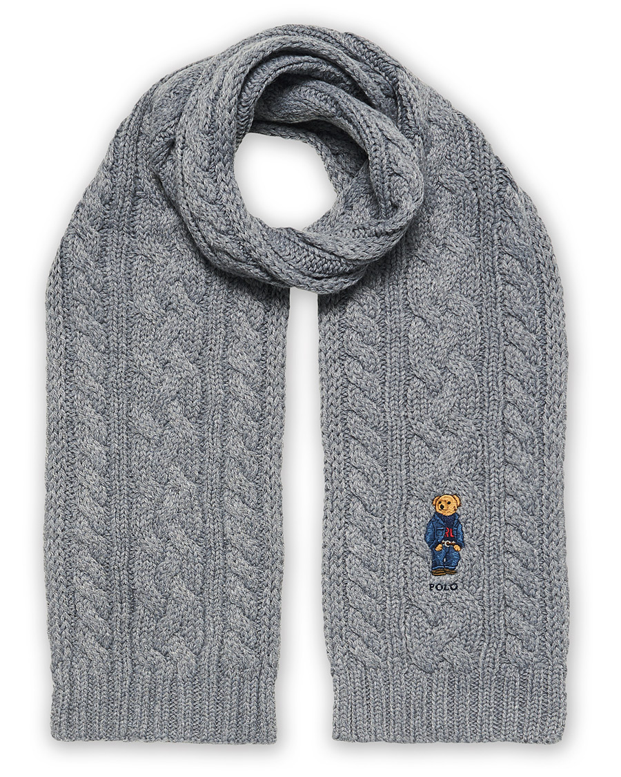 Herren | Polo Ralph Lauren Cable Bear Recycled Wool Scarf Classic Grey | Polo Ralph Lauren | Cable Bear Recycled Wool Scarf Classic Grey