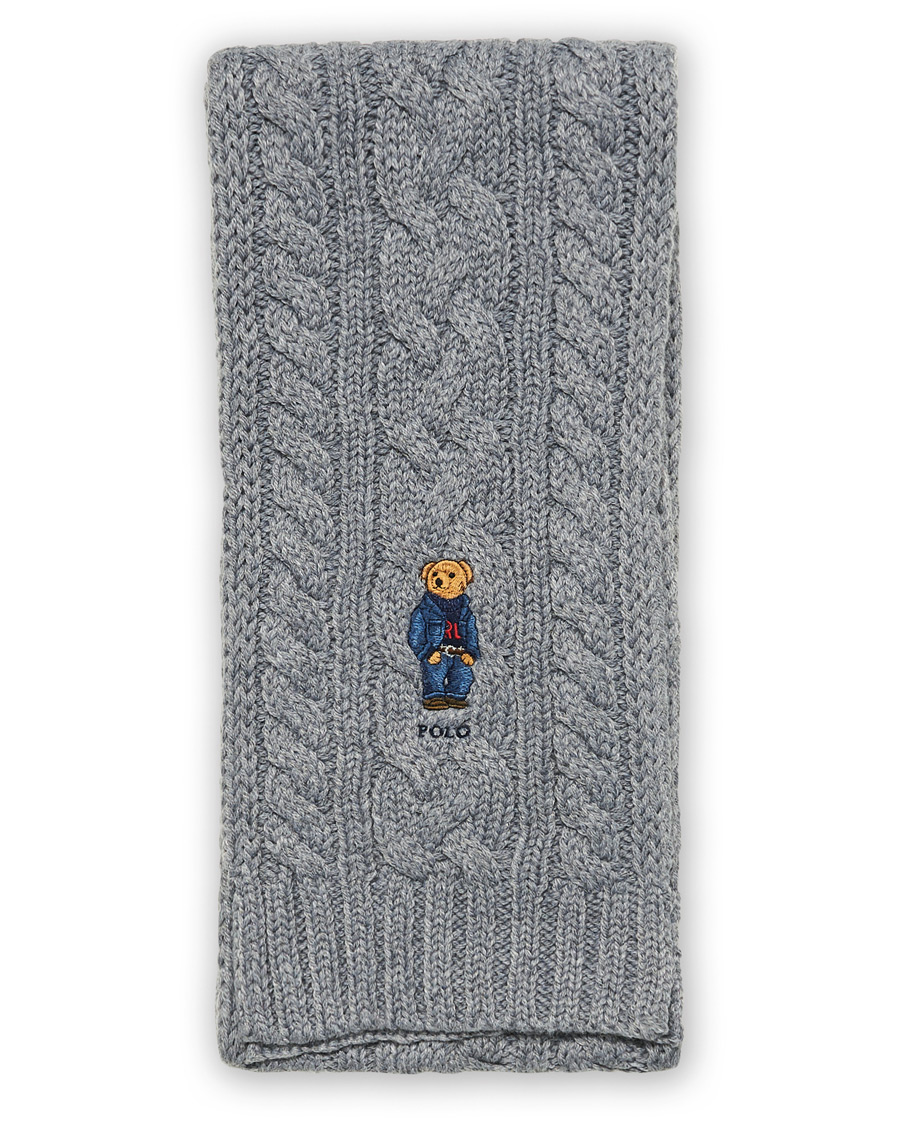 Herren | Polo Ralph Lauren Cable Bear Recycled Wool Scarf Classic Grey | Polo Ralph Lauren | Cable Bear Recycled Wool Scarf Classic Grey