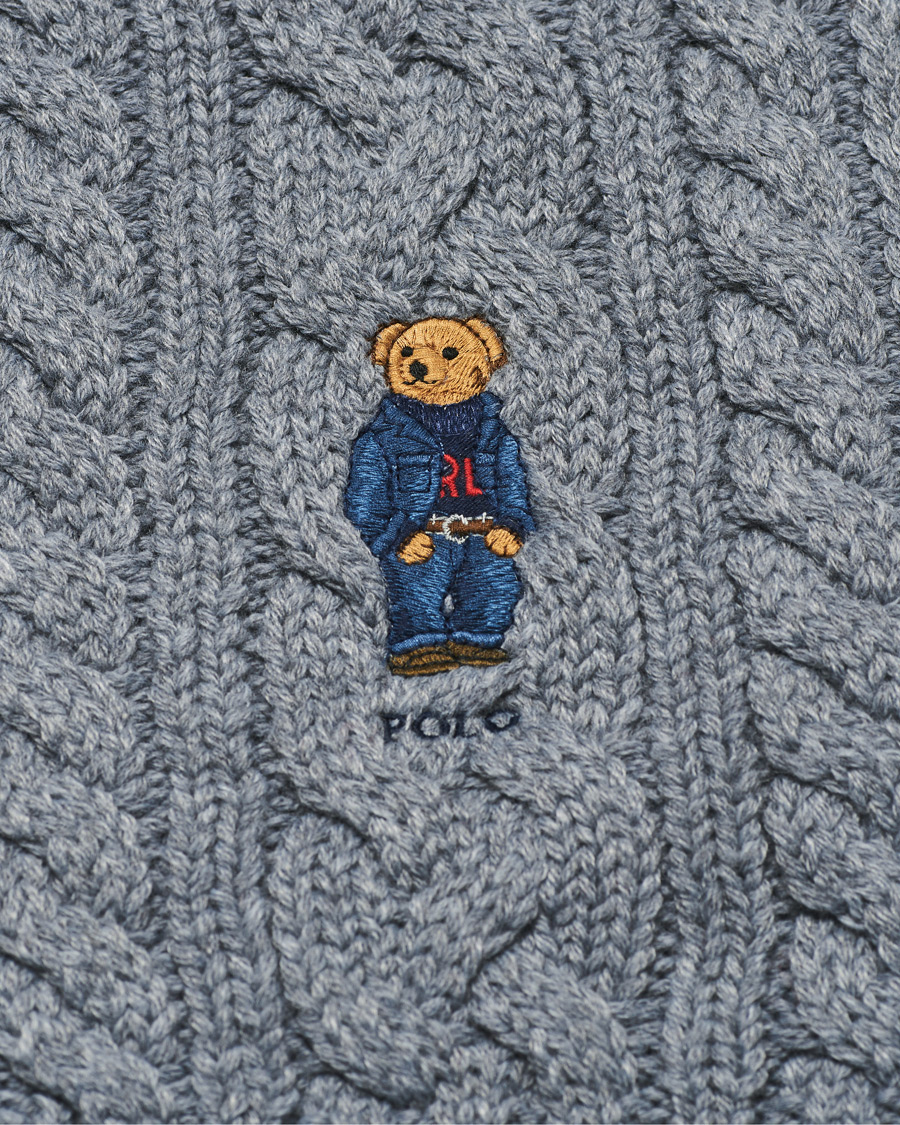 Herren | Polo Ralph Lauren Cable Bear Recycled Wool Scarf Classic Grey | Polo Ralph Lauren | Cable Bear Recycled Wool Scarf Classic Grey