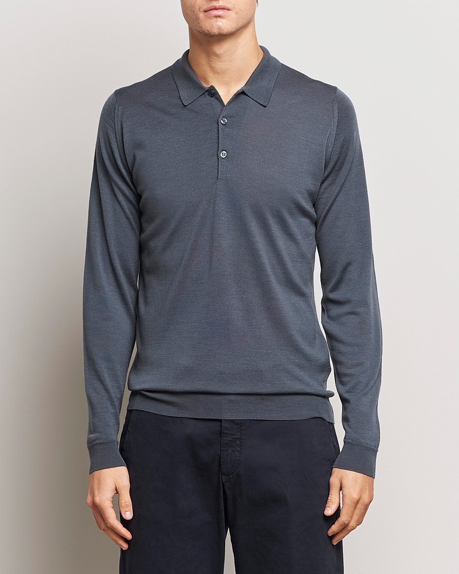 John Smedley Belper Wool/Cotton Polo Pullover Navy bei CareOfCarl.de