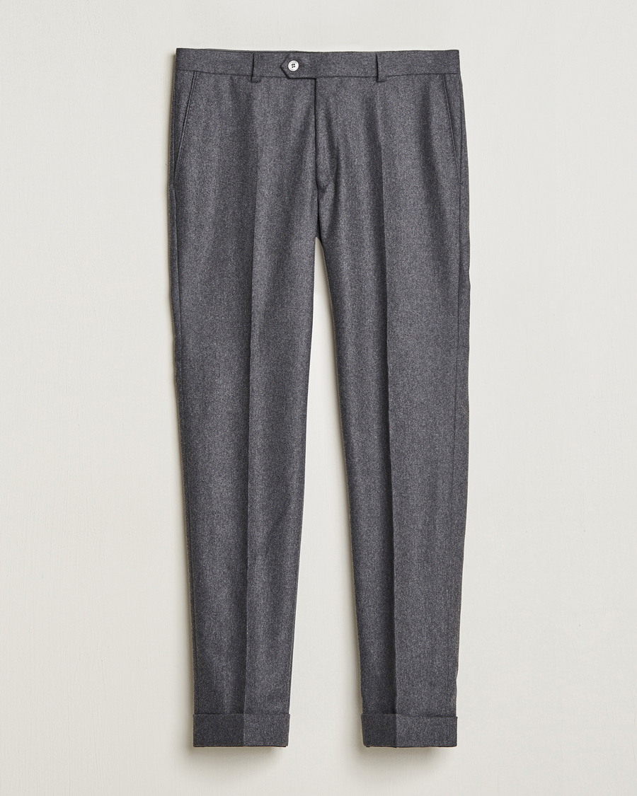 Herren |  | Oscar Jacobson | Denz Turn Up Flannel Trousers Grey Melange