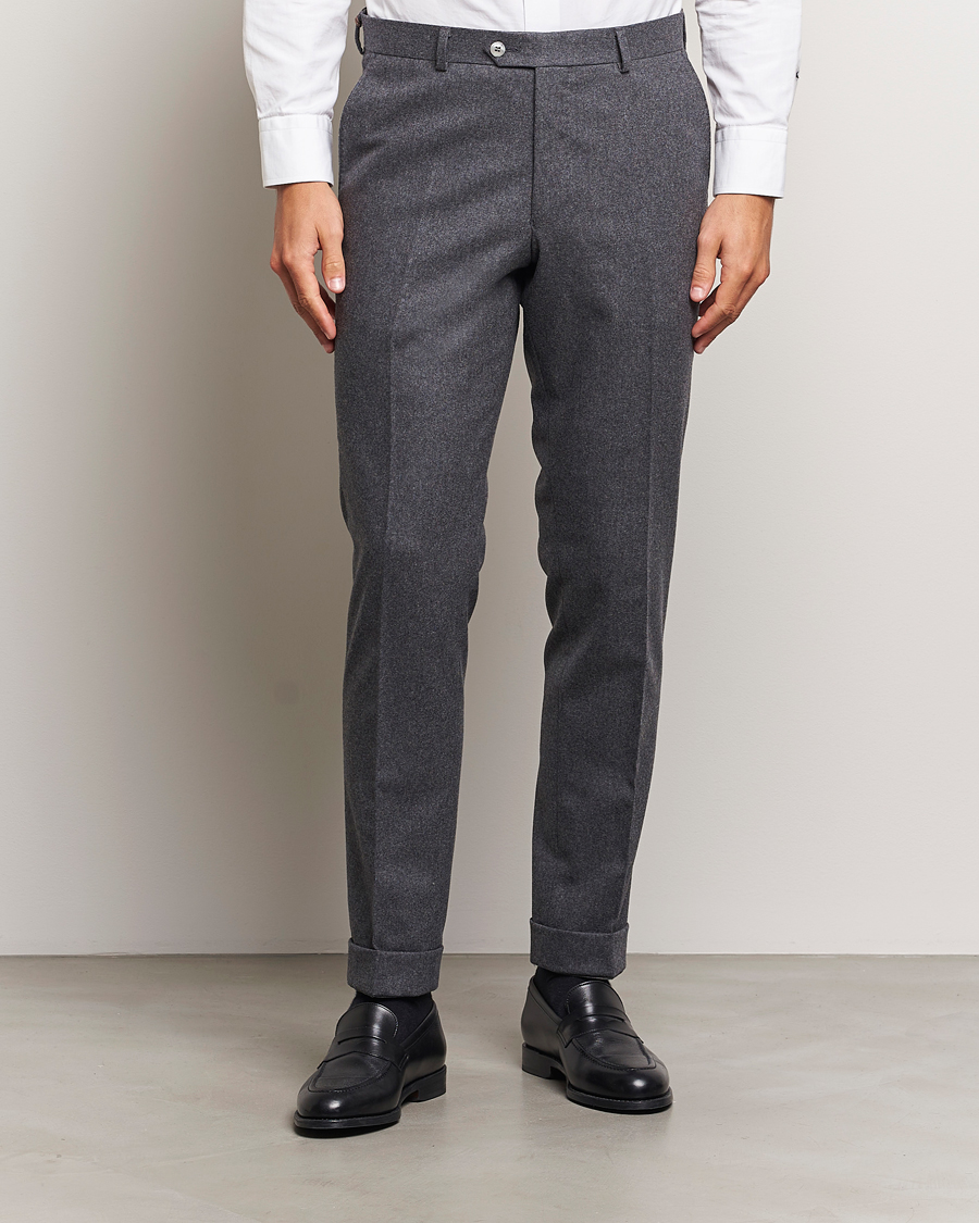 Herren | | Oscar Jacobson | Denz Turn Up Flannel Trousers Grey Melange