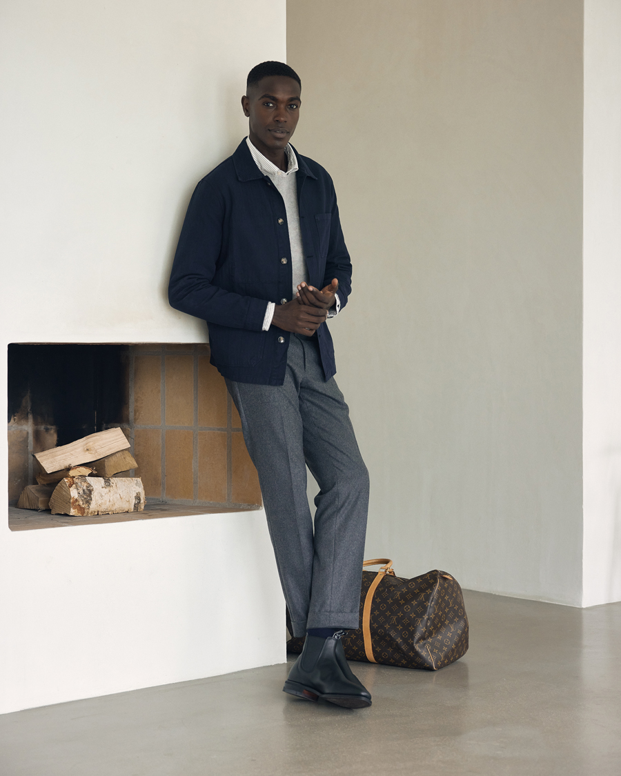 Herren | Hosen | Oscar Jacobson | Denz Turn Up Flannel Trousers Grey Melange
