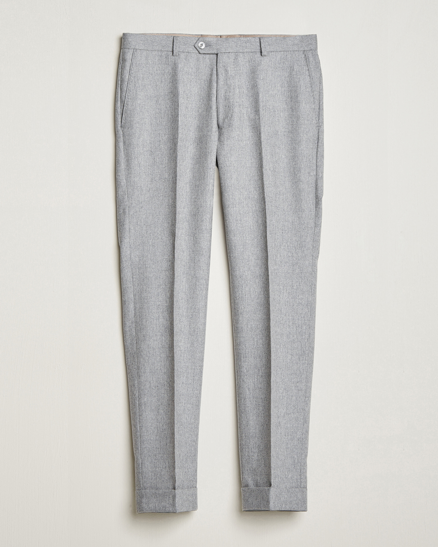 Herren |  | Oscar Jacobson | Denz Turn Up Flannel Trousers Light Grey Melange