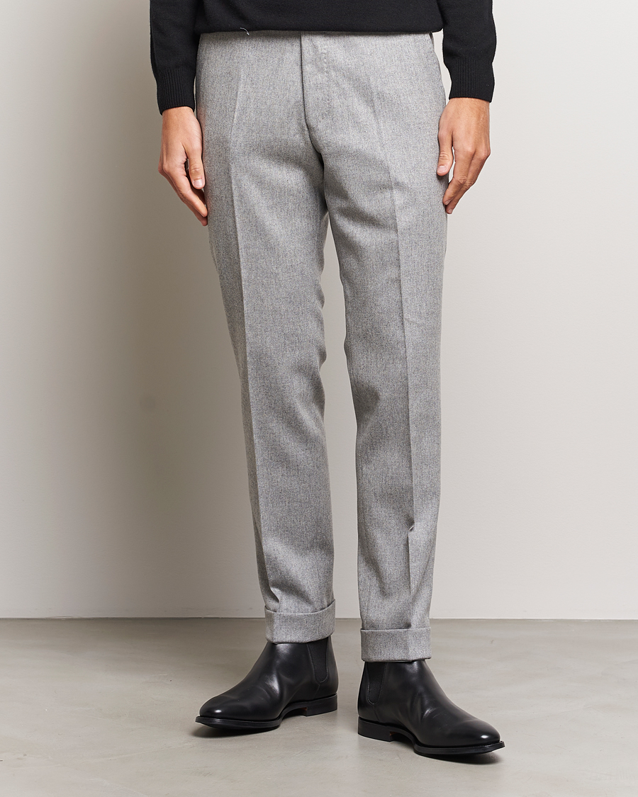 Herren |  | Oscar Jacobson | Denz Turn Up Flannel Trousers Light Grey Melange