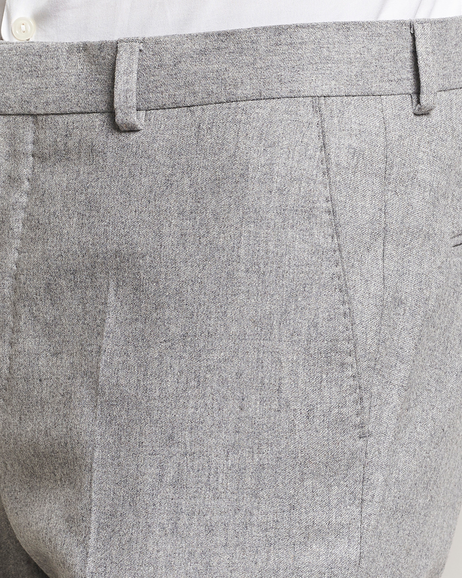 Herren | Hosen | Oscar Jacobson | Denz Turn Up Flannel Trousers Light Grey Melang
