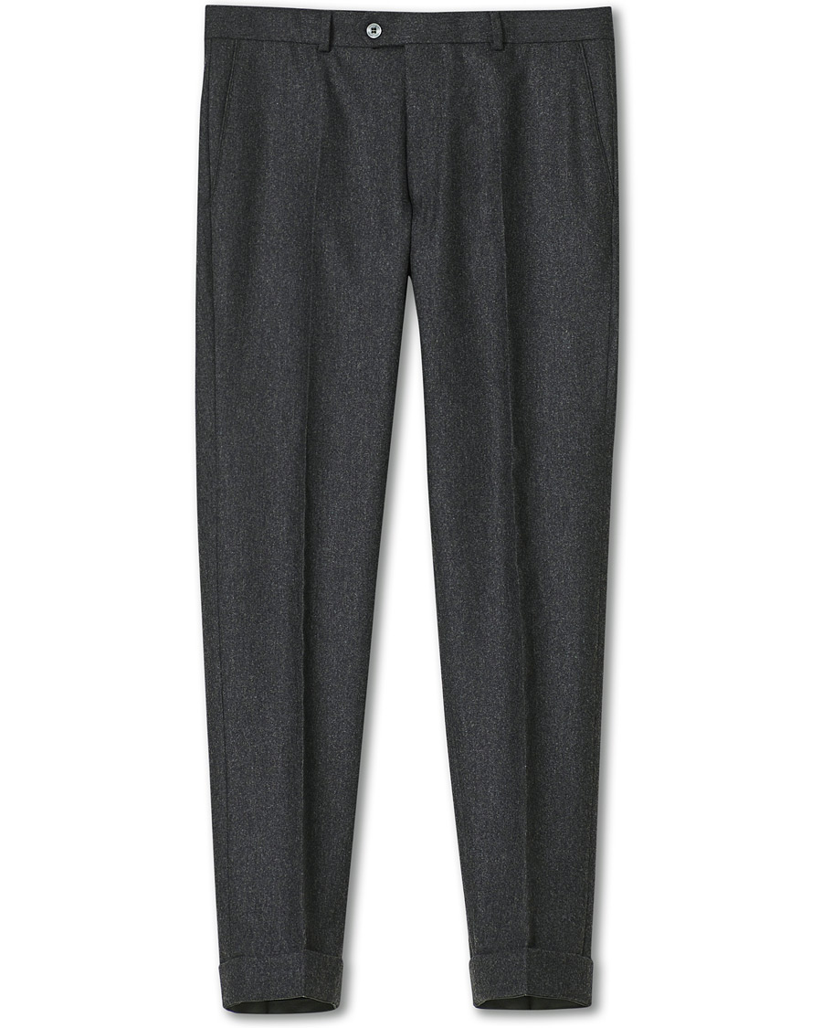 Herren | Hosen | Oscar Jacobson | Denz Turn Up Flannel Trousers Charcoal