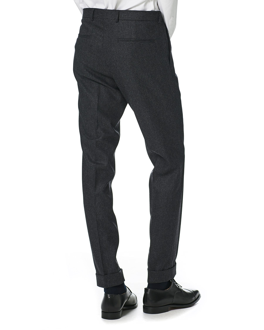 Herren | Hosen | Oscar Jacobson | Denz Turn Up Flannel Trousers Charcoal