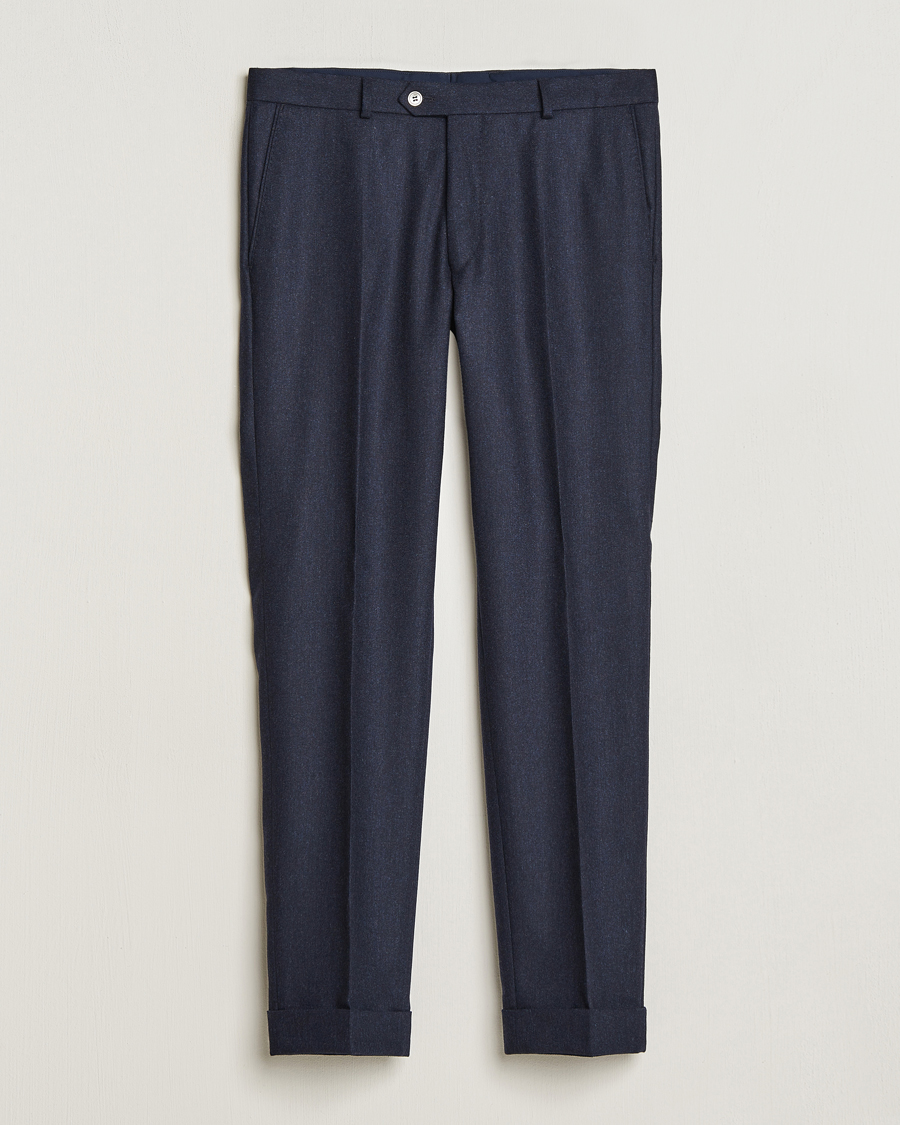 Herren | Hosen | Oscar Jacobson | Denz Turn Up Flannel Trousers Navy Melange