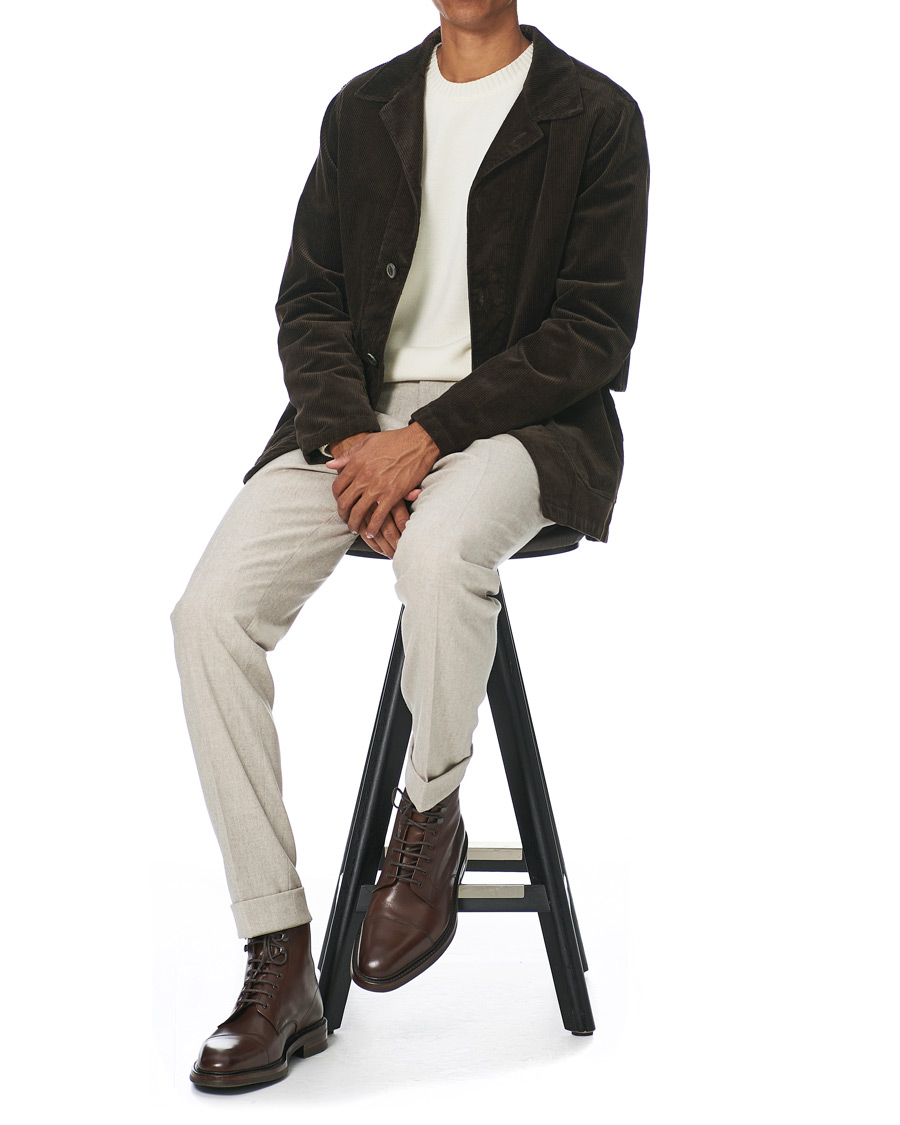 Herren | Hosen | Oscar Jacobson | Denz Turn Up Flannel Trousers Beige