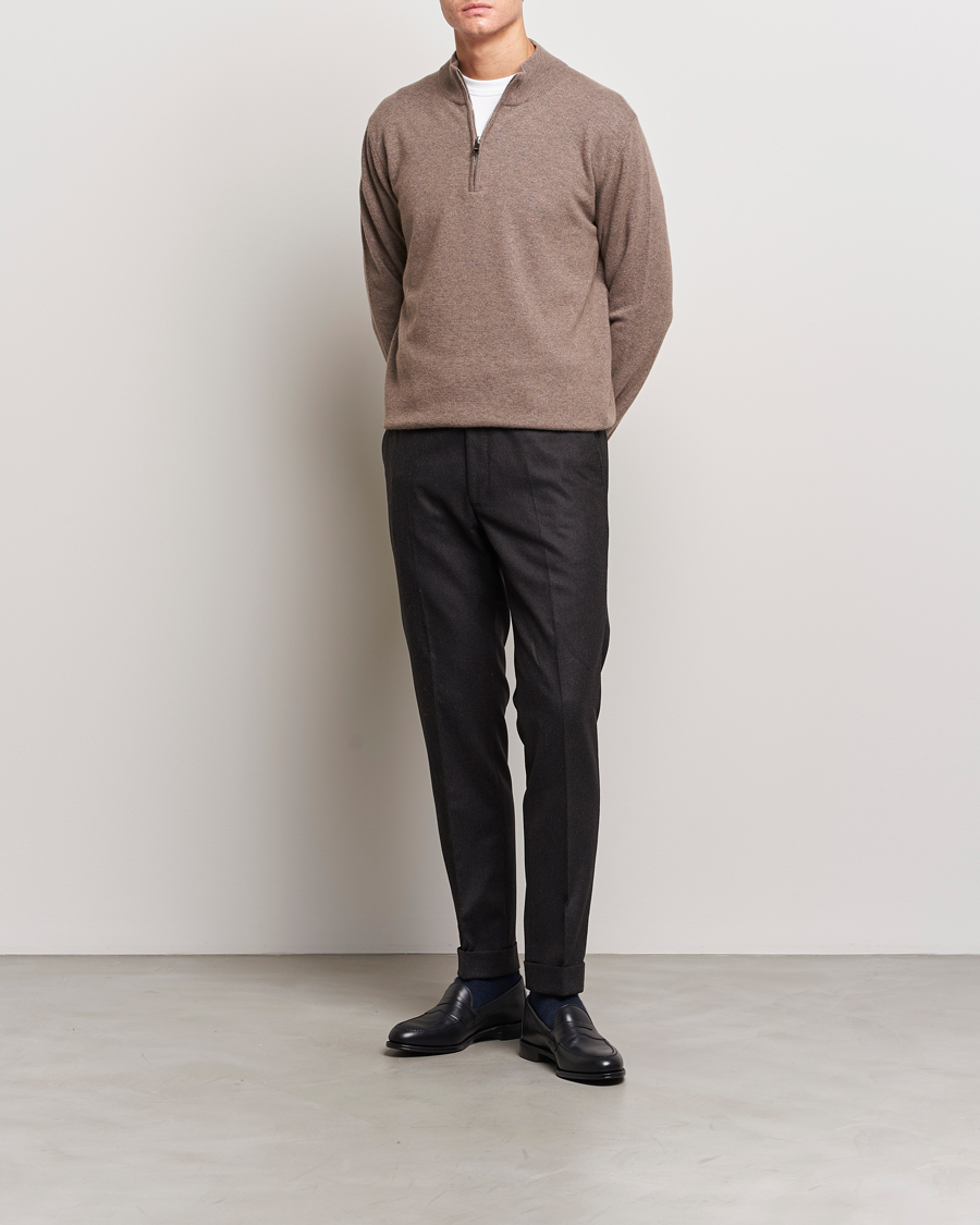 Herren | Hosen | Oscar Jacobson | Denz Turn Up Flannel Trousers Brown Melange