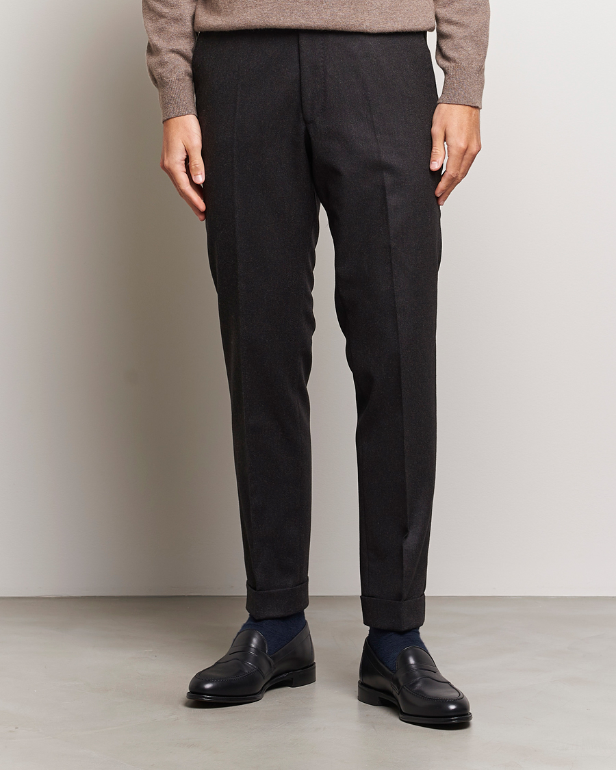 Herren | Hosen | Oscar Jacobson | Denz Turn Up Flannel Trousers Brown Melange