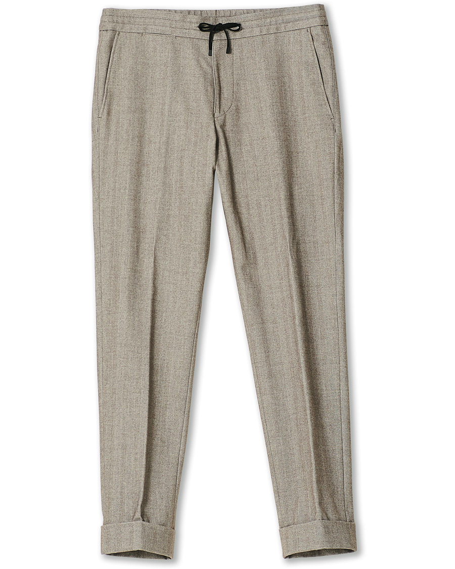 Herren | Hosen | Oscar Jacobson | Nolan Drawstring Herringbone Trousers Light Brown