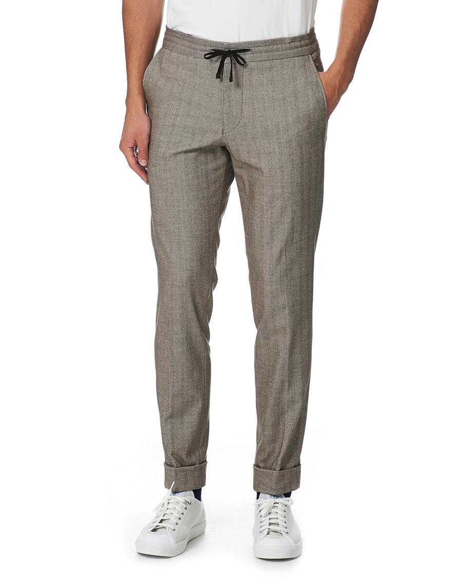 Herren | Hosen | Oscar Jacobson | Nolan Drawstring Herringbone Trousers Light Brown
