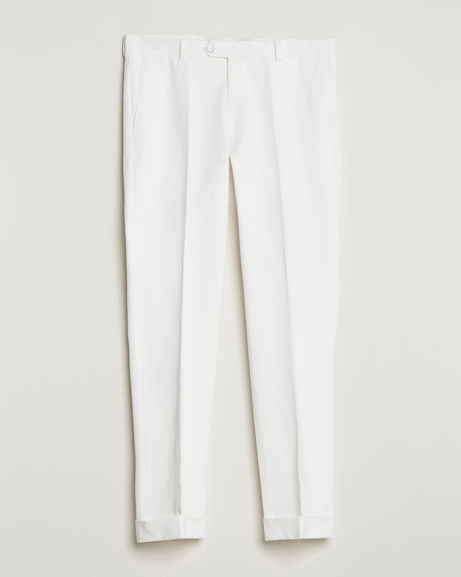 Herren | Hosen | Oscar Jacobson | Denz Brushed Cotton Turn Up Trousers Off White