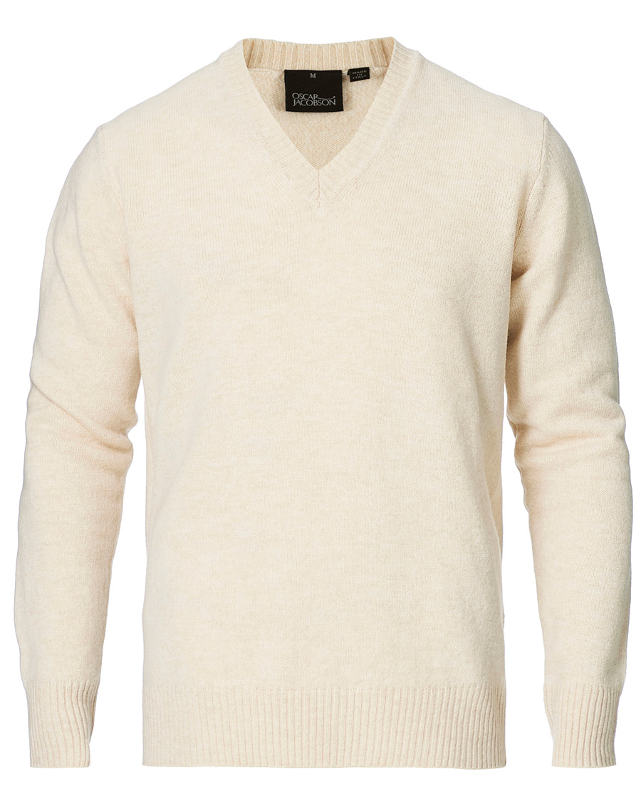Herren | Pullover | Oscar Jacobson | Lionel Heavy Wool V-Neck Creme