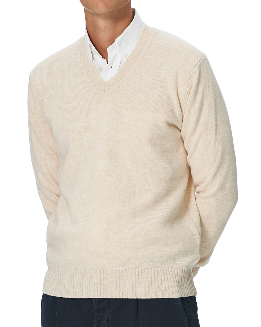 Herren | Pullover | Oscar Jacobson | Lionel Heavy Wool V-Neck Creme
