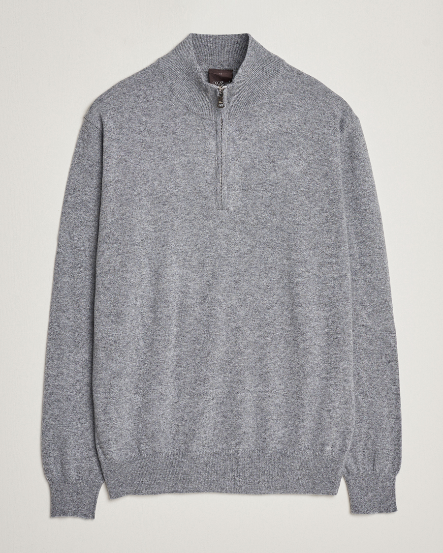 Herren | Pullover | Oscar Jacobson | Patton Wool/Cashmere Half Zip Light Grey