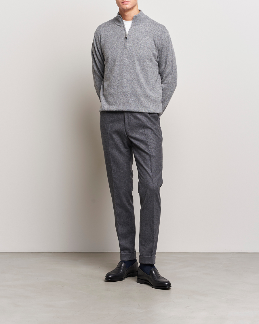 Herren | Pullover | Oscar Jacobson | Patton Wool/Cashmere Half Zip Light Grey