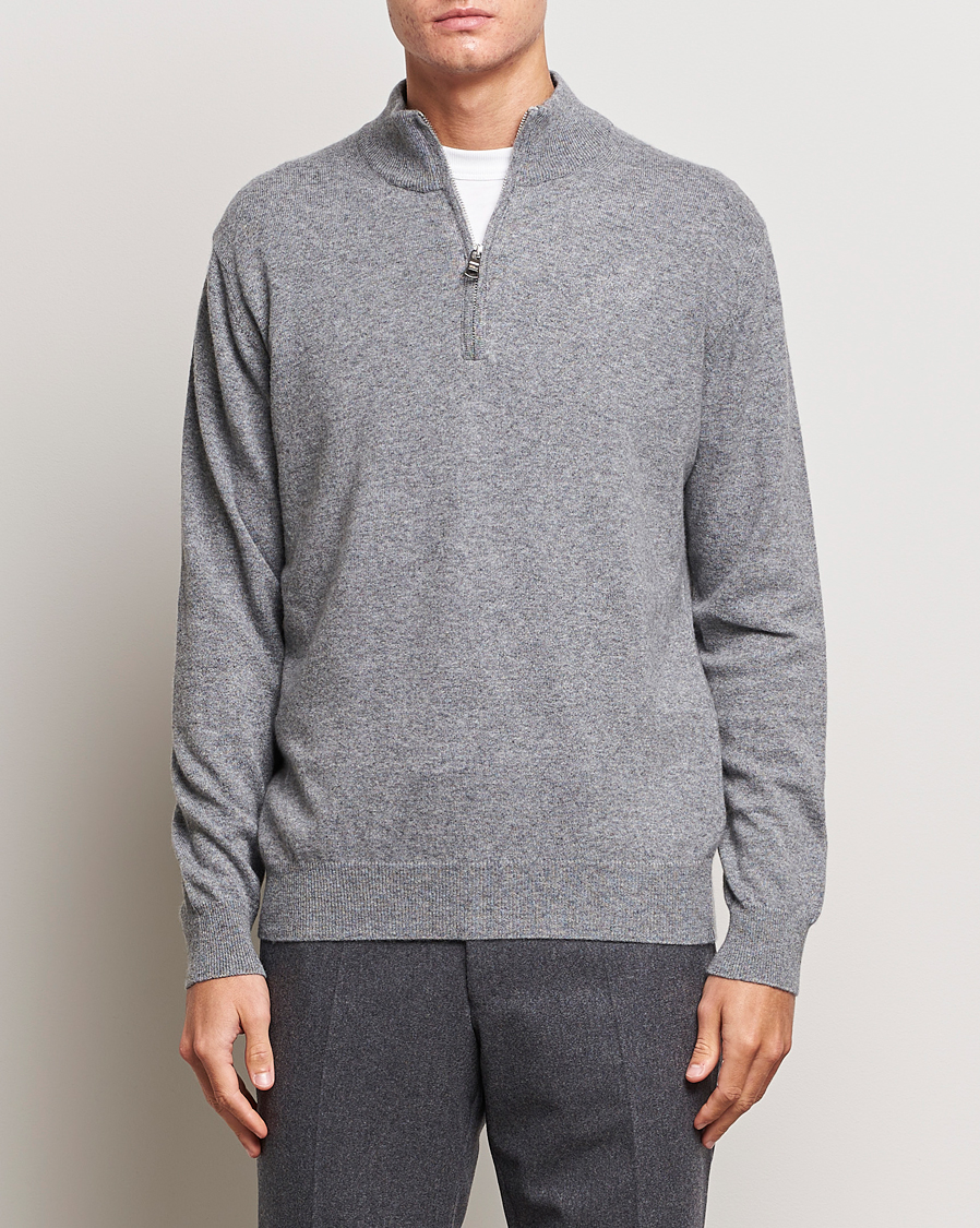 Herren | Pullover | Oscar Jacobson | Patton Wool/Cashmere Half Zip Grey Melange