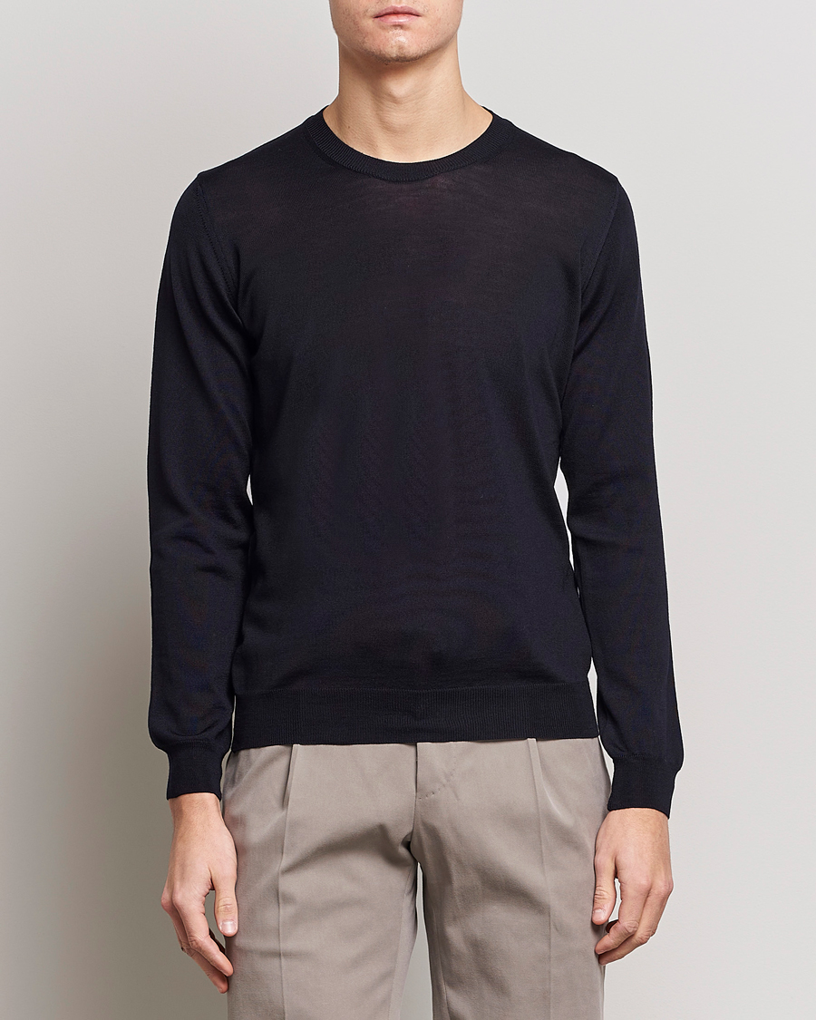 Herren |  | Oscar Jacobson | Custer Extra Fine Merino Crew Neck Navy