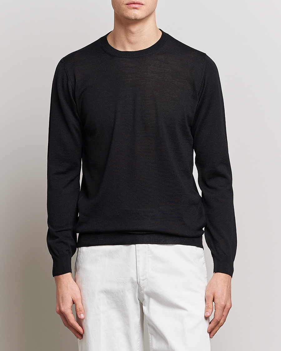 Herren |  | Oscar Jacobson | Custer Extra Fine Merino Crew Neck Black