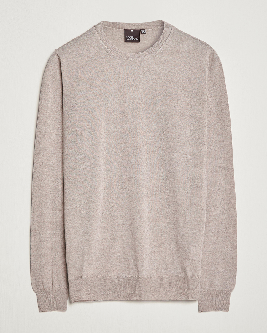Herren | Pullover | Oscar Jacobson | Custer Extra Fine Merino Crew Neck Beige