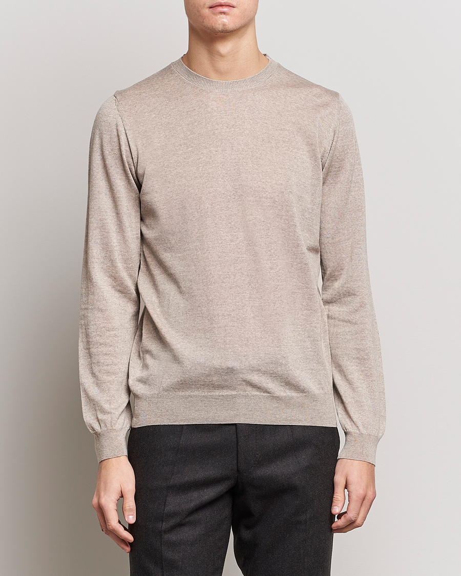 Herren |  | Oscar Jacobson | Custer Extra Fine Merino Crew Neck Beige