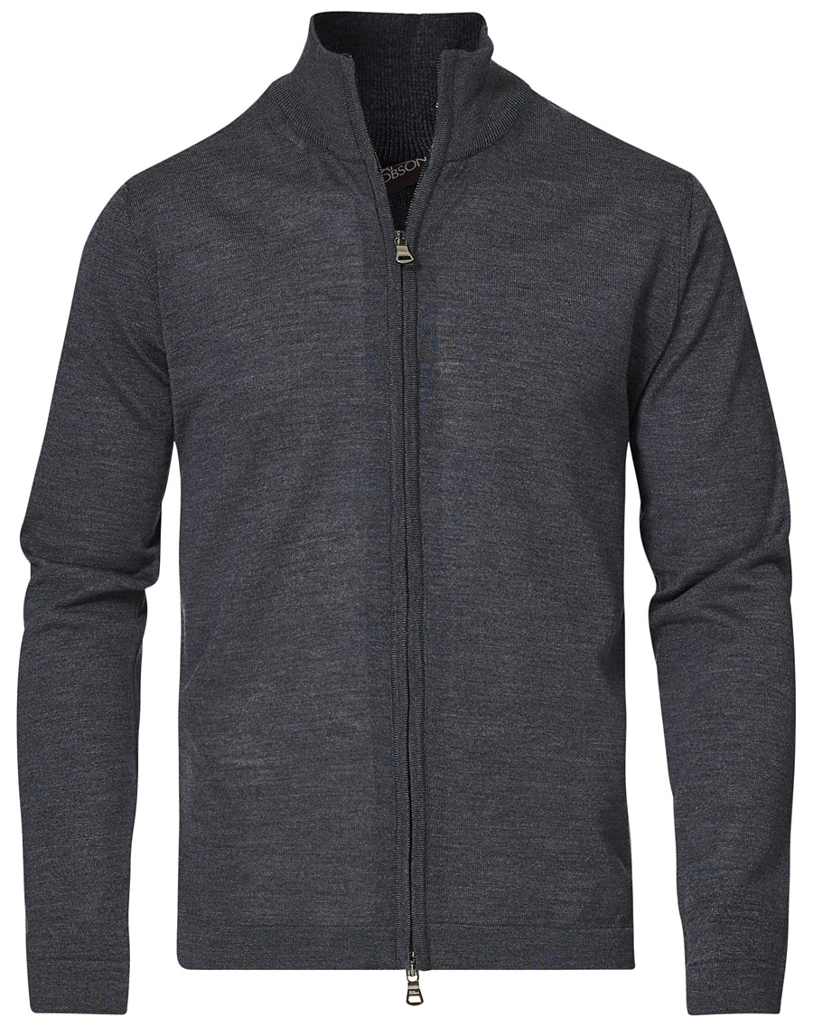 Herren | Pullover | Oscar Jacobson | Ariel Extra Fine Merino Full Zip Grey