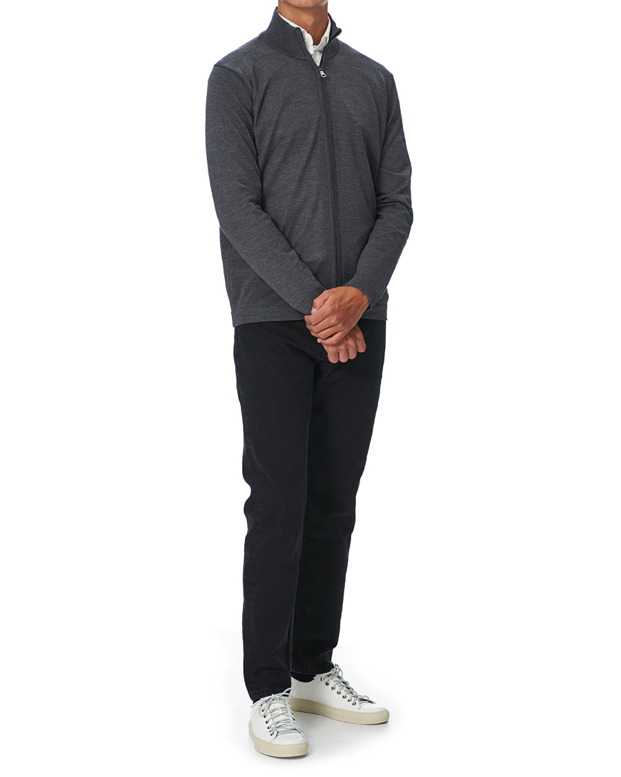 Herren | Pullover | Oscar Jacobson | Ariel Extra Fine Merino Full Zip Grey