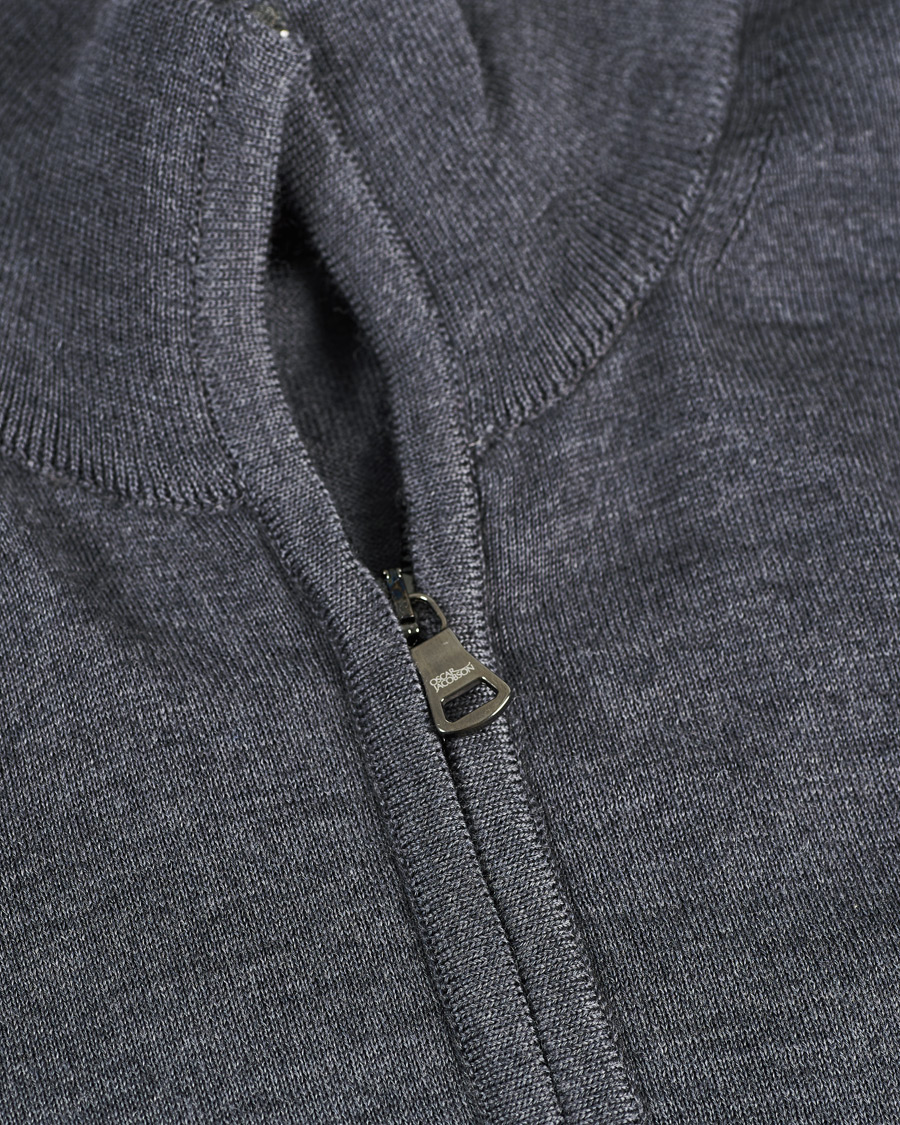 Herren | Pullover | Oscar Jacobson | Ariel Extra Fine Merino Full Zip Grey