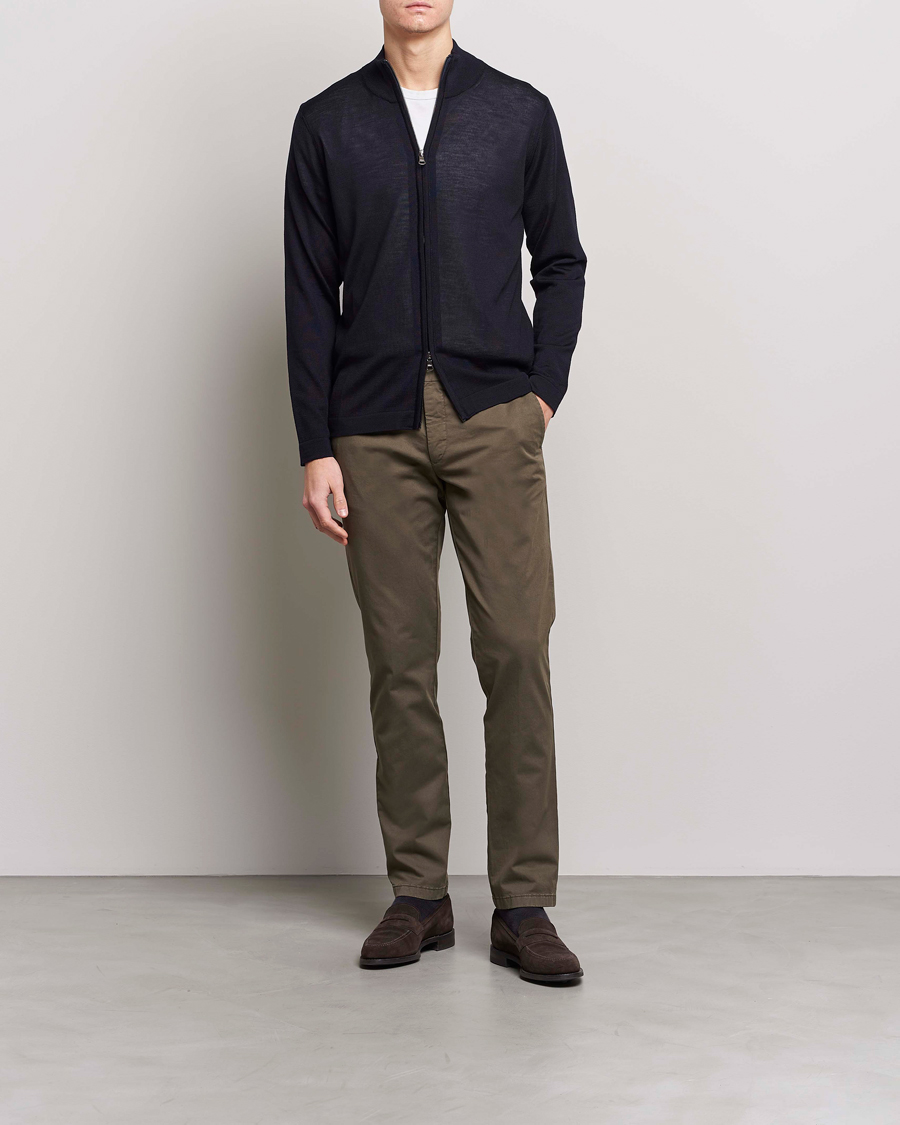 Herren | Pullover | Oscar Jacobson | Ariel Extra Fine Merino Full Zip Navy