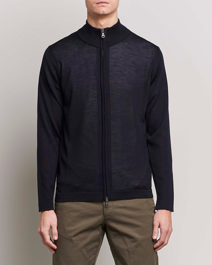 Herren | Pullover | Oscar Jacobson | Ariel Extra Fine Merino Full Zip Navy