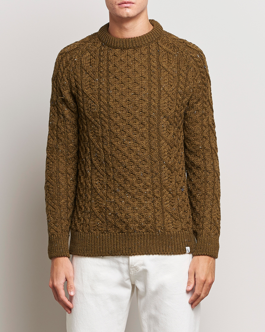 Herren |  | Peregrine | Hudson Wool Aran Knitted Jumper Khaki