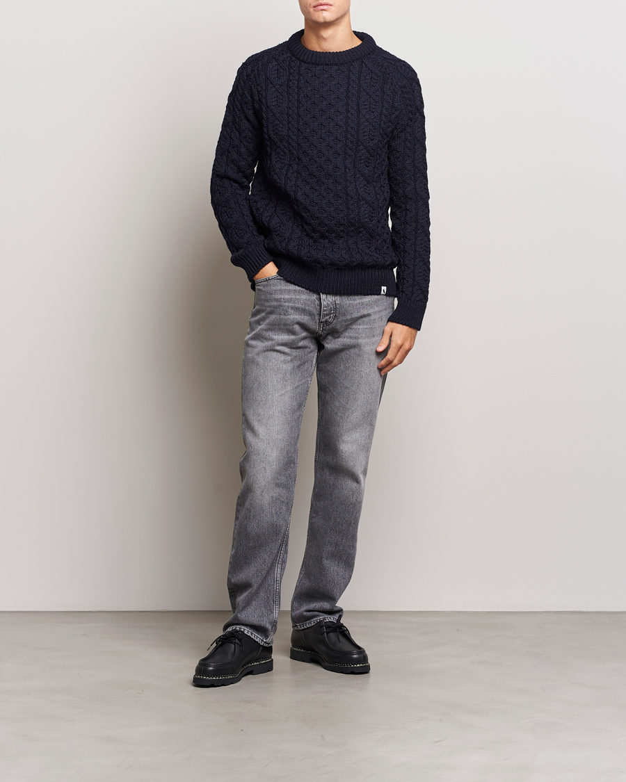 Herren | Pullover | Peregrine | Hudson Wool Aran Knitted Jumper Navy