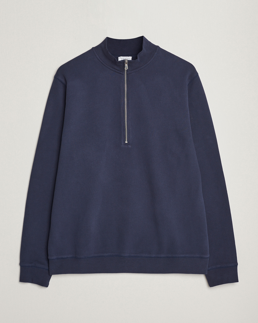 Herren | Pullover | Sunspel | Loopback Half Zip Sweatshirt Navy